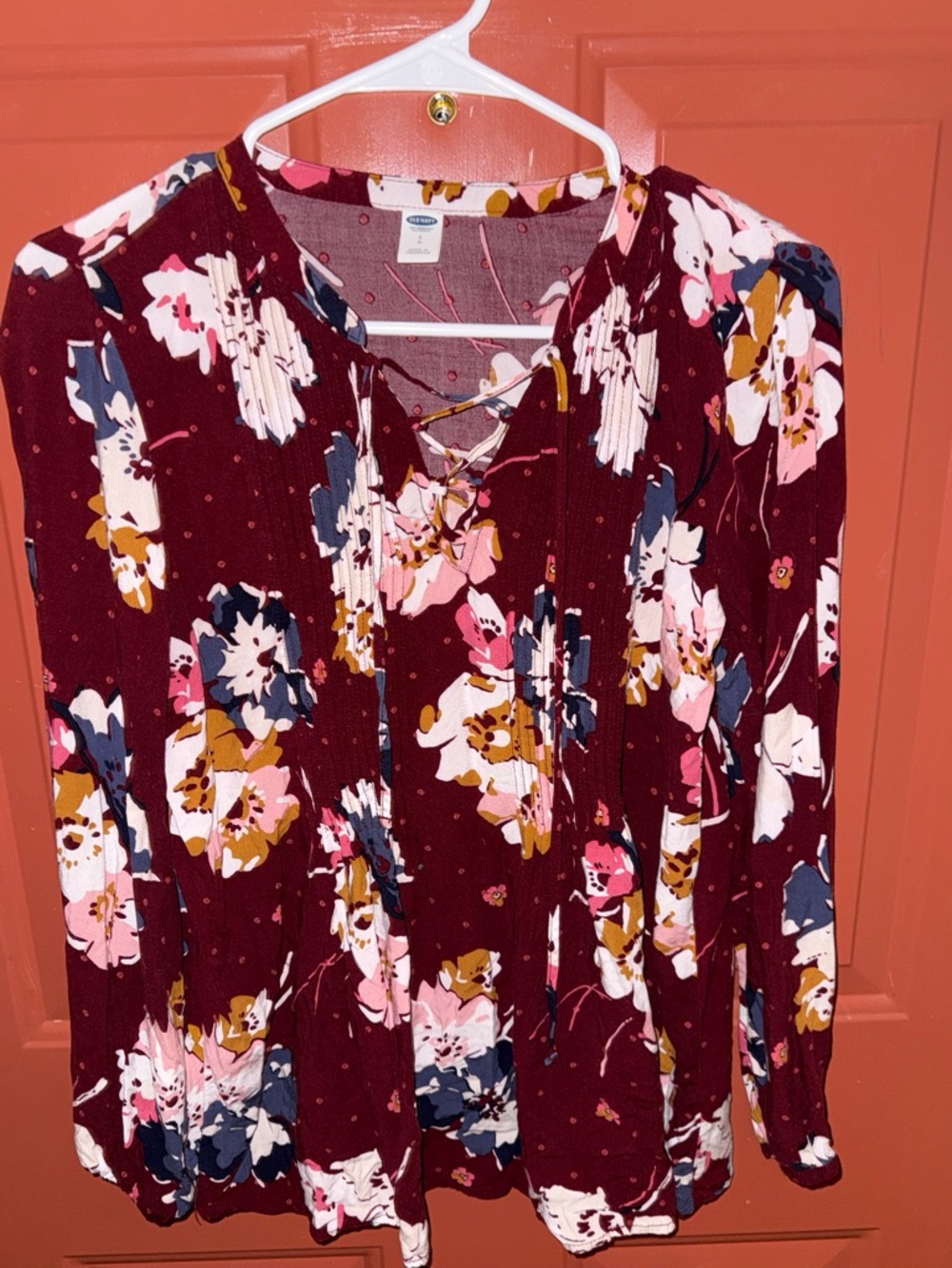 Old Navy Women's Long Sleeve Floral Blouse - Maroon, Pink, Navy, Mustard, White